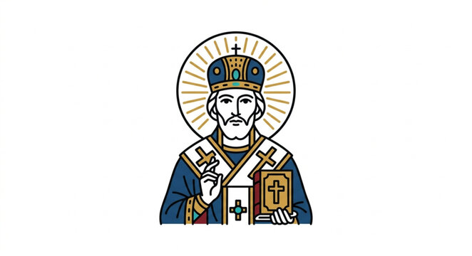 Illustrated Orthodox Saint with Halo and Robes.