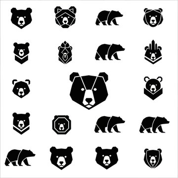 Geometric Bear Icons Set - Modern Animal Vector Graphics