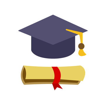 A Graduation hat with diploma icon. Student hat with academic degree certificate vector illustration. College, school and university graduation ceremony concept for UI UX, Transparent PNG.