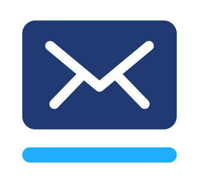 A Blue email mail envelope icon for business communication contact message and digital newsletter concept isolated on Transparent Background for UI & UX, PNG.