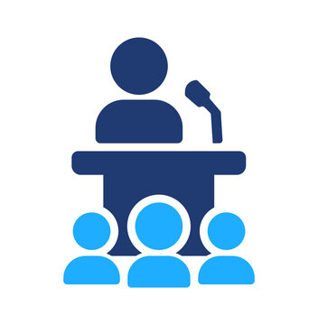 A Public speaking icon. Speaker presentation symbol. Simple pictogram for conference, lecture, seminar, keynote speech, audience event and business training for UI UX, Transparent PNG.