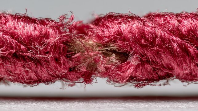 Macro View of Frayed Red Rope Fibers