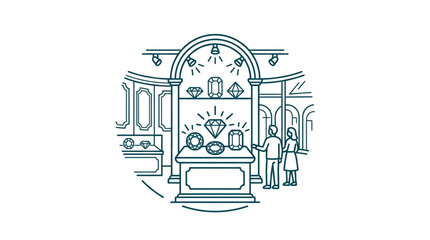 Fototapeta premium Illustrated interior of a grand cathedral with worshippers.
