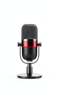 Professional single podcast microphone equipment for audio recording studio isolated on white background