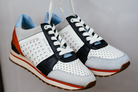 Barcelona, Spain - April 11, 2021. Michael Kors shoes, clothing brand created in 1981