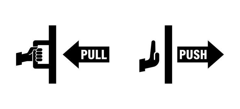 Push and Pull Door Sign Vector Set, Entrance Direction Hand Pointer Graphic Collection