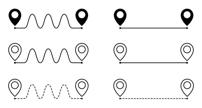 Map Pin Location Route Vector Set, Navigation Travel Destination Path Marker Icon Collection