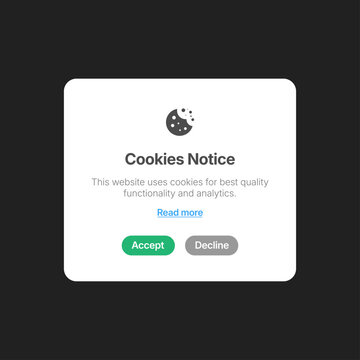 Website Cookie Notice Consent Banner Vector Template, Privacy Policy Accept Decline cookie notice Popup UI
