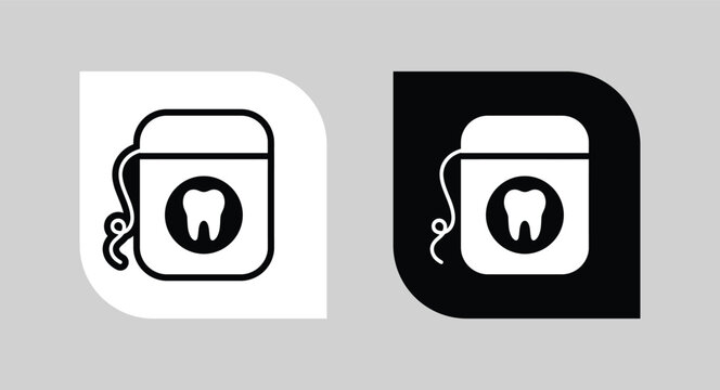 Dental floss container icon set with dental health cleaning protection sanitary prevention minimalist