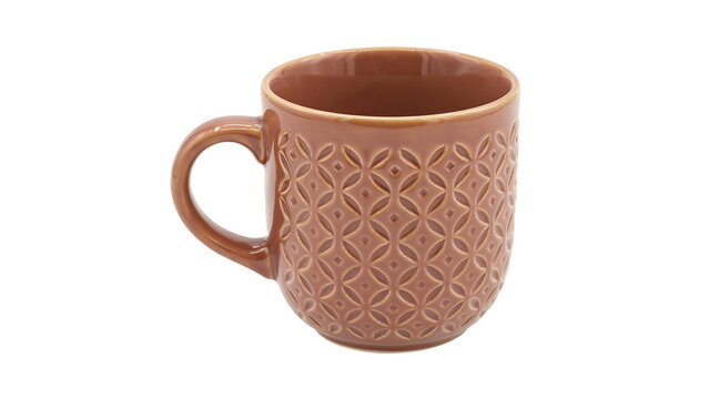 Rustic terracotta textured coffee mug isolated with terracotta textured beverage kitchenware porcelain embossed isolated geometric tableware