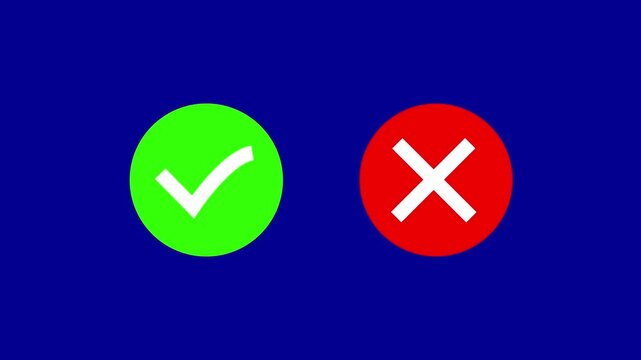 Video footage of yes or no, true or false with alpha channel. check mark and cross mark signs icon animation, pop-up green check mark and red cross X symbol. Green check mark and red cross mark icon
