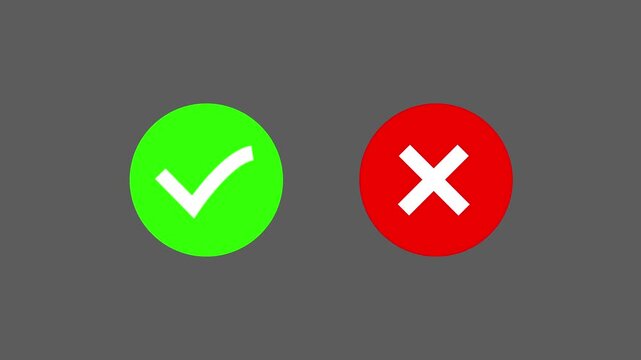 Video footage of yes or no, true or false with alpha channel. check mark and cross mark signs icon animation, pop-up green check mark and red cross X symbol. Green check mark and red cross mark icon