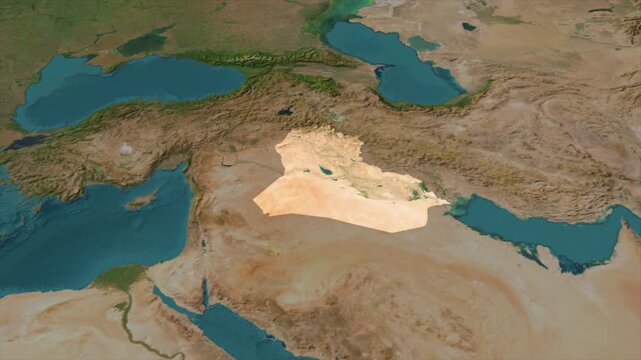  Zooming From World Map To IRAQ, High Tech Colorful Map Animation