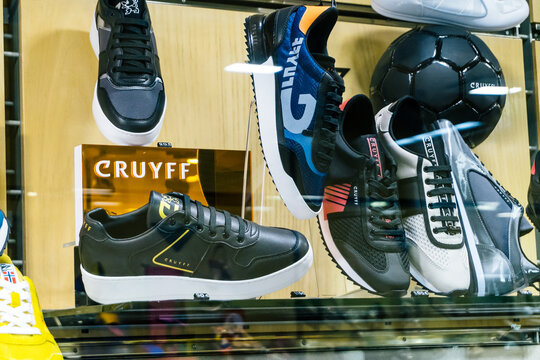 Barcelona, Spain - May 9, 2021. Cruyff sports shoes, owned by the Dutch company Premium Inc