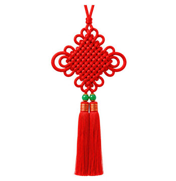 Traditional chinese red decorative knot with tassel isolated on transparent background