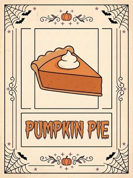 Vintage Halloween Pumpkin Pie Dessert Sign and Thanksgiving Table Poster