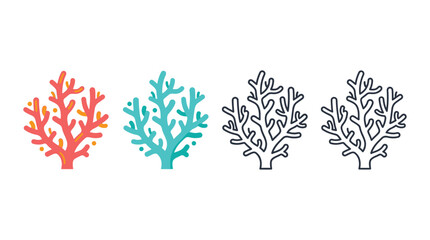 Coral branch illustrations in varying colors and line styles on white background © Msb Studio 
