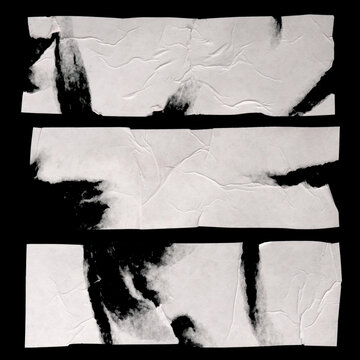 Black and white Crumble wrinkled paper pieces patch collage. Art Poster wall. Abstract grunge dirty texture contrast background.