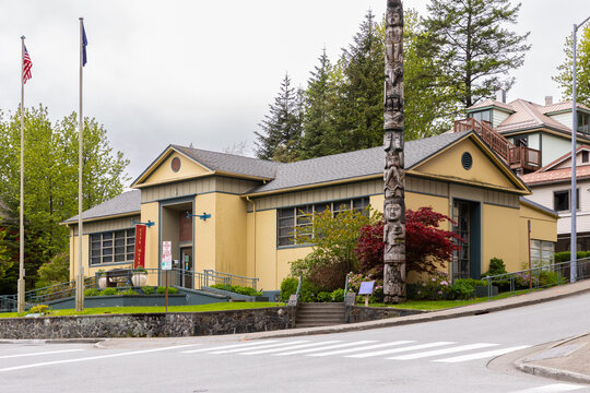 Juneau, AK, USA - June 3, 2025: Juneau Douglas City Museum is located in downtown Juneau, across from the state capital building, showing the local history and art.