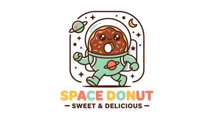 Obraz premium Cute Cartoon Donut Astronaut Character Logo Design.