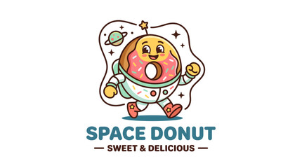 Fototapeta premium Cute cartoon donut astronaut mascot logo design.
