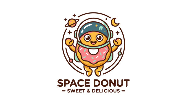 Cute cartoon astronaut donut mascot logo design.