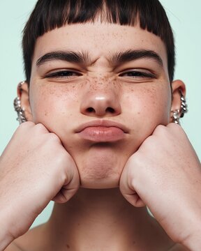 Person with freckles making funny face