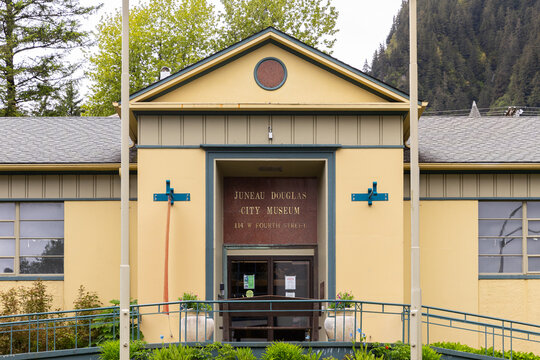 Juneau, AK, USA - June 3, 2025: Juneau Douglas City Museum is located in downtown Juneau, across from the state capital building, showing the local history and art.