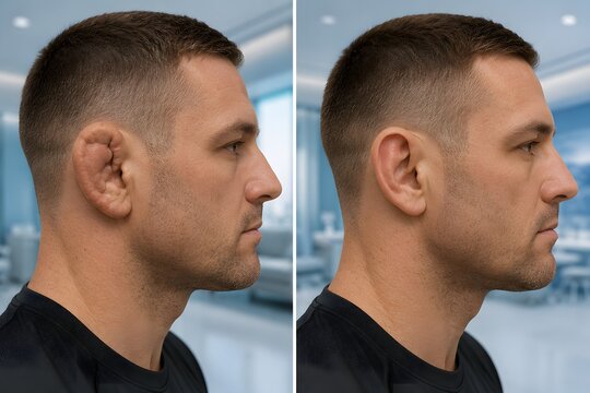 Before and after cauliflower ear reconstruction surgery male athlete profile