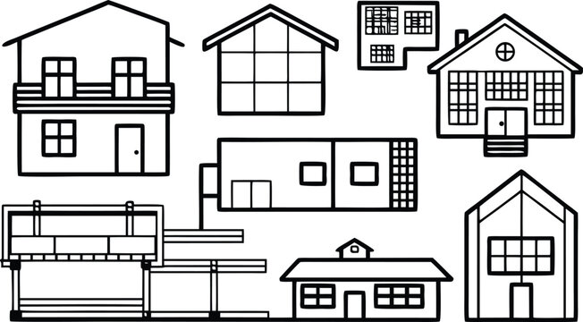 Collection of various urban residential houses, line set building
