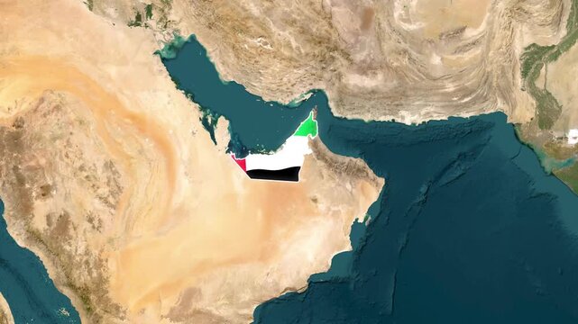 United arab emirates map with national flag overlay animation