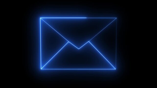 Neon glowing message box icon animation text chat box sign symbol on black background.