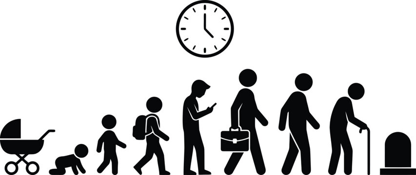 Human life cycle stages from birth to death icon