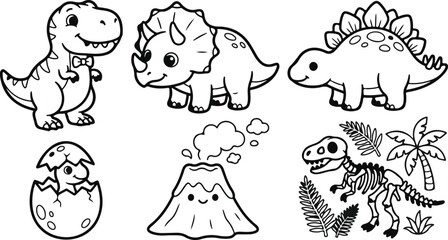 Cute Dinosaur Theme Coloring Page Vector Set for Kids Activity Book © Ak Azad