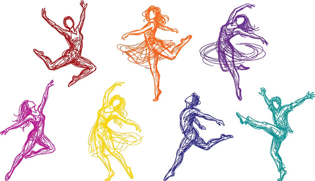 Colorful dancing people silhouettes
