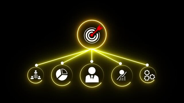 Action plan, Goal and target, success and business target concept on the transparent background. Motion graphics of project management, company strategy idea. 4k video animation.