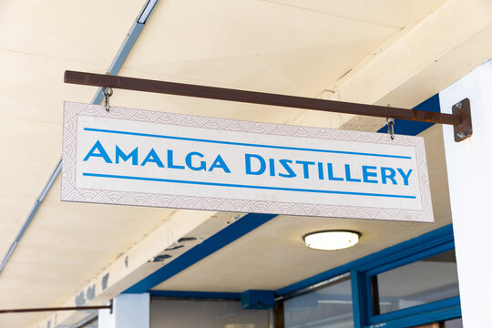 Juneau, AK, USA - June 3, 2025: Amalga Distillery is the first and only distillery located in downtown Juneau and specializes in gin and whiskey.