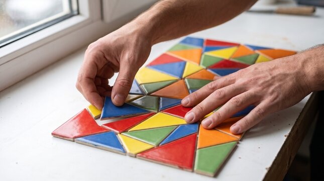 Dise&ntilde;o artesanal de mosaico con azulejos coloridos