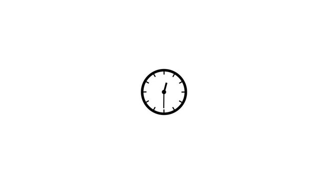 Black Analog Clock Icon Animation on White Background