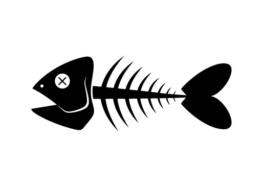 A perfect looking fish skeleton icon silhouette large dead fish bones silhouette vector illustration