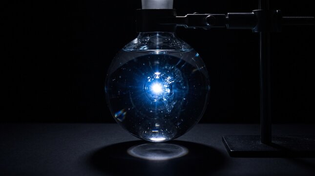 Experimento de f&iacute;sica de sonoluminiscencia con matraz de laboratorio
