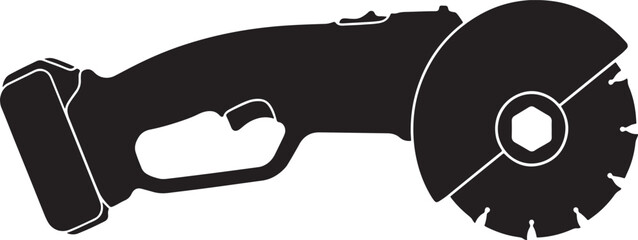 Black silhouette of a cordless angle grinder with a circular cutting blade, isolated on a white background, handheld power tool © Pixel With MH