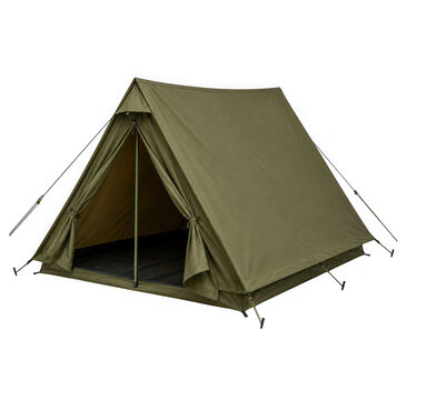 Olive green camping tent for outdoor adventure isolated on transparent background