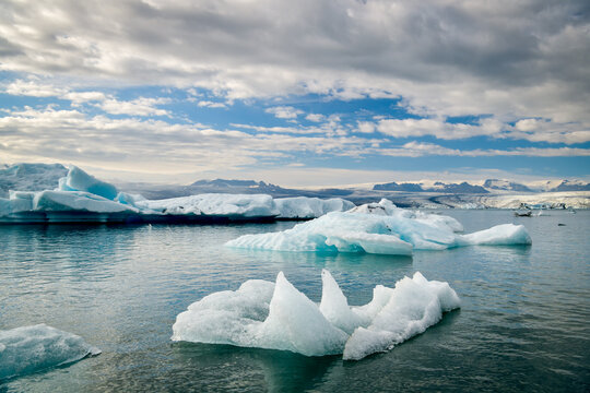 Spiky melting ice floe in a glacier lagoon