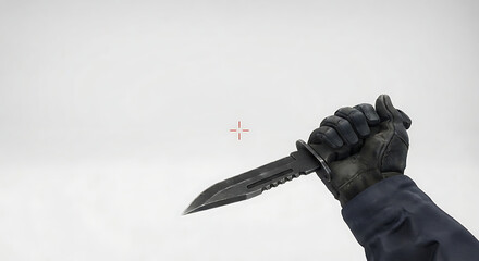 Fototapeta premium A character in a shooting game is holding a knife against a white background.