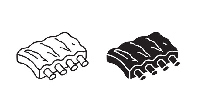 Minimal BBQ Ribs Line Icon &ndash; Grilled Meat Food Vector
