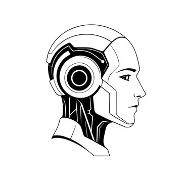 AI robot head outline vector
