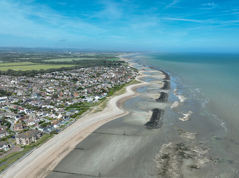 Aerial View of Bognor Regis Coastline and Beach at Low Tide, West Sussex, England