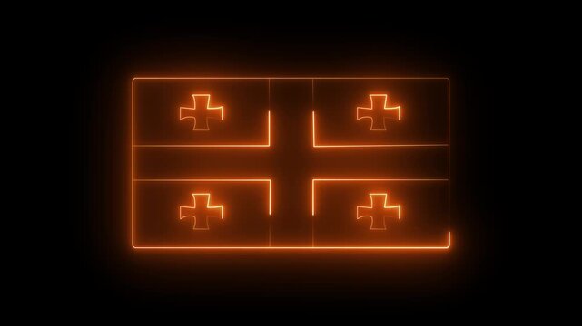 Georgian flag animation with glowing neon effect. animated Georgian blue color flag with black background .4k video motion