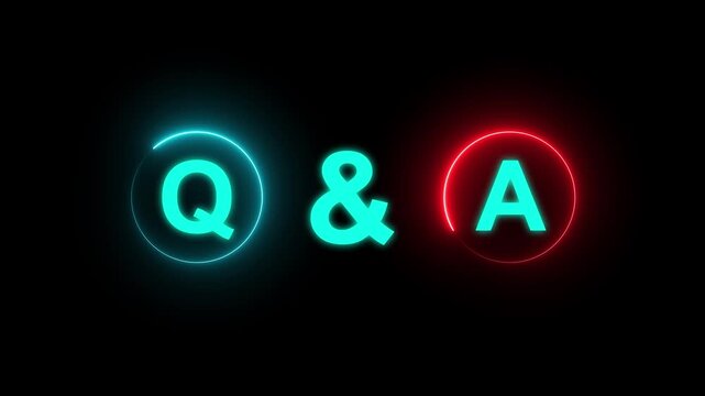 Neon Q and A question and answer icon animation session on black background. Question and Answer the letters Q and A. Question and Answer icon animation. questions and answers concept Q and A